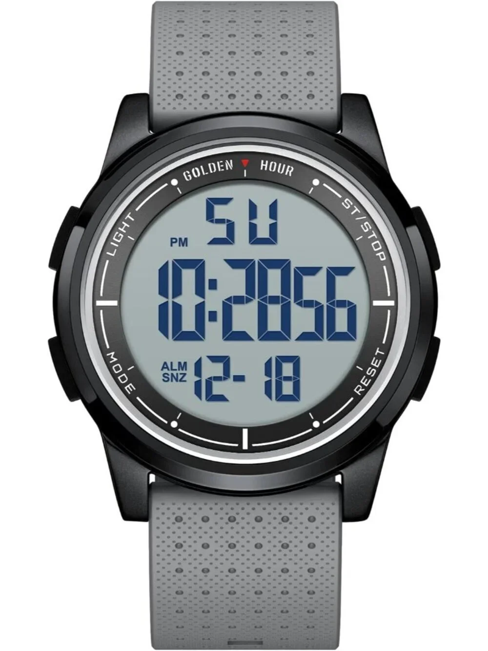 Men's Black Grey Rubber Strap Ultra-Thin Minimalist Waterproof Digital Watch